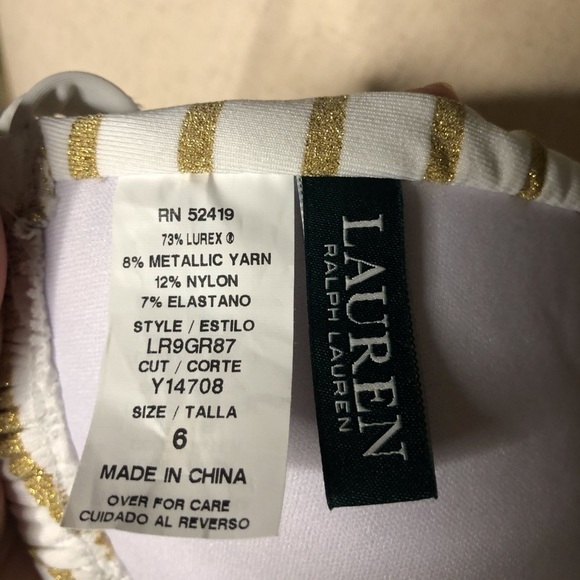 Lauren Ralph Lauren Gold White Striped Two Piece - Picture 7 of 7